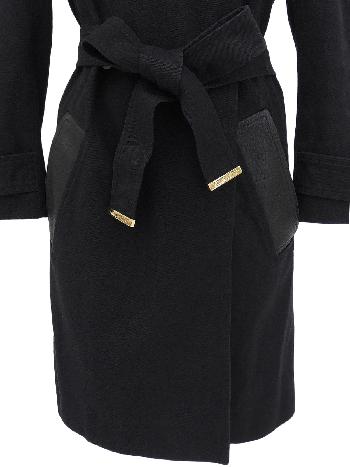 コットンレザーコンビロゴベルトロングコート #40 ブラック