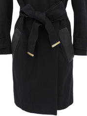 コットンレザーコンビロゴベルトロングコート #40 ブラック