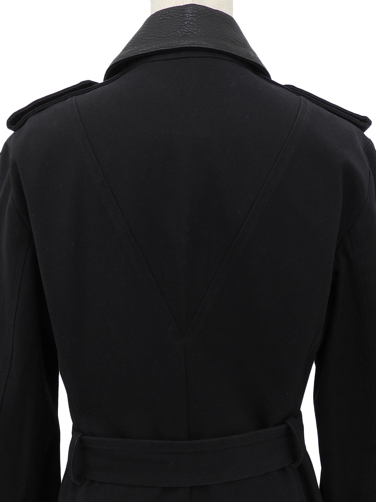 コットンレザーコンビロゴベルトロングコート #40 ブラック