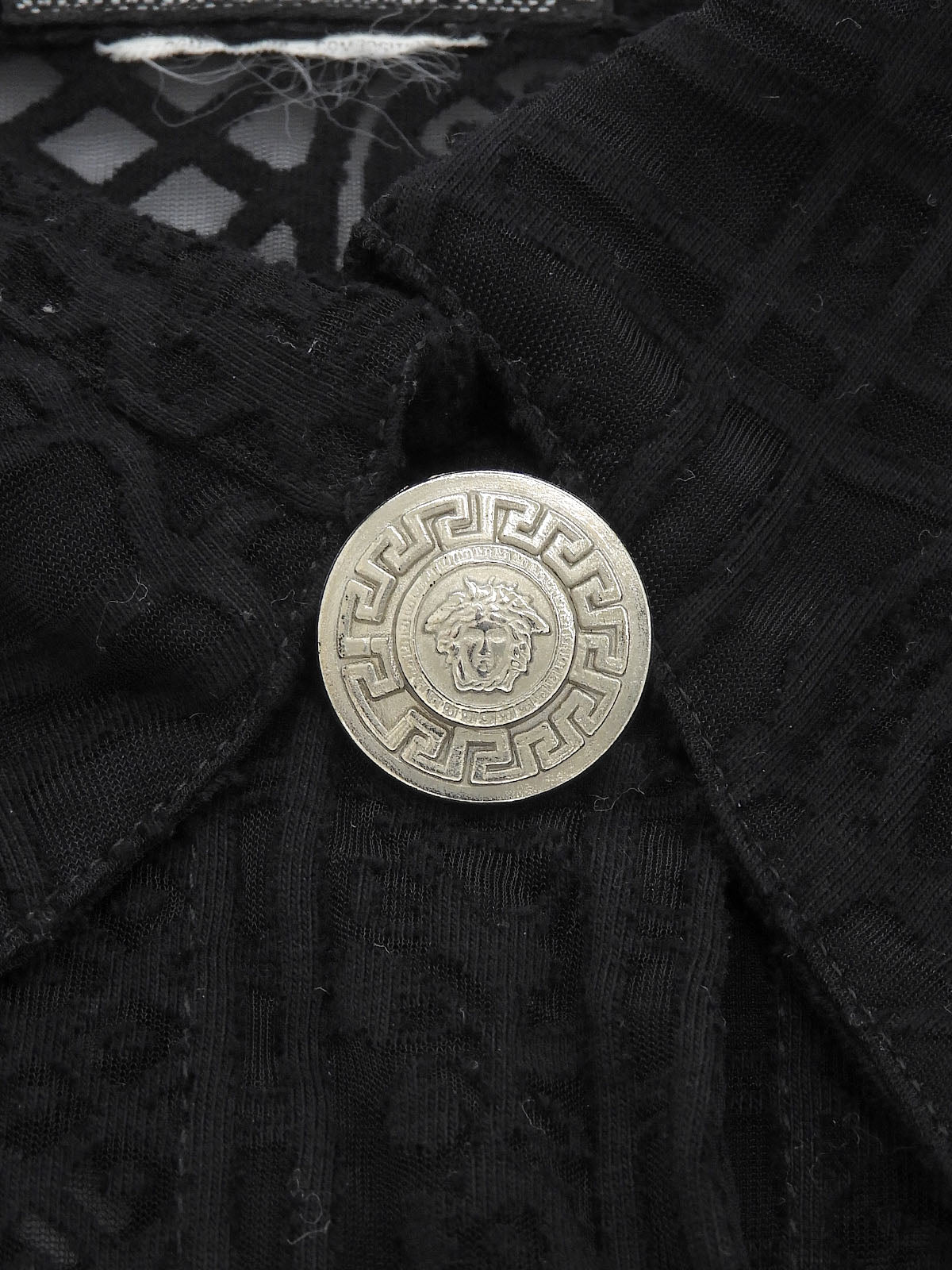 Sheer Design Medusa Button Long Sleeve Shirt #40 Black