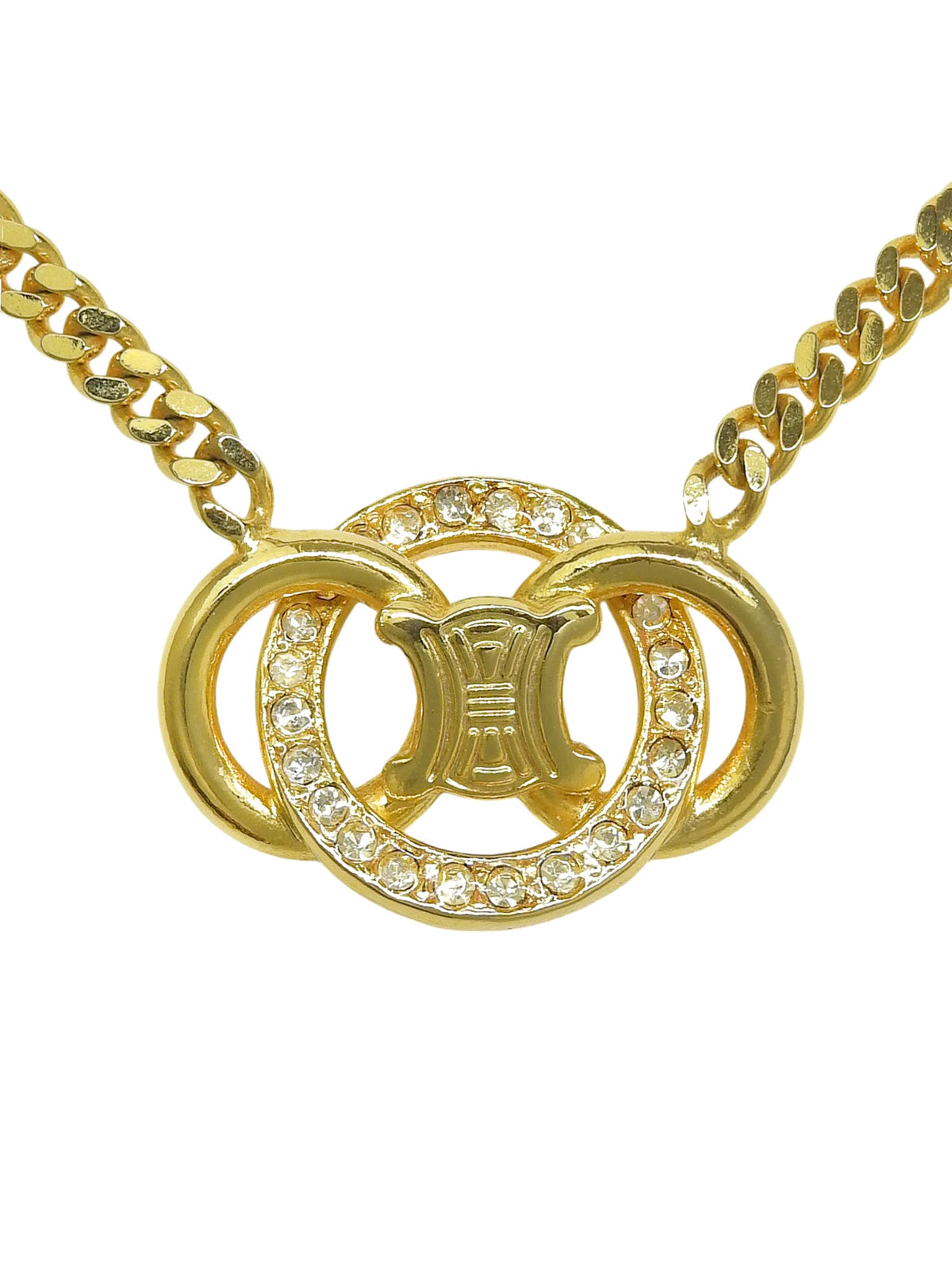 Rhinestone Circle Macadam Plate Necklace Gold