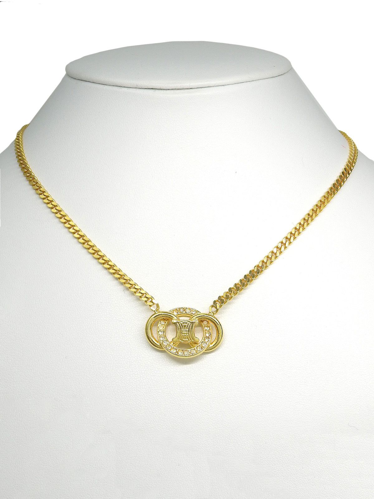 ラインストーンサークルマカダムプレートネックレス ゴールド