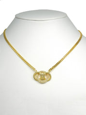 ラインストーンサークルマカダムプレートネックレス ゴールド