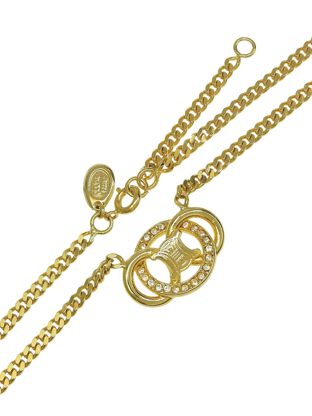 ラインストーンサークルマカダムプレートネックレス ゴールド