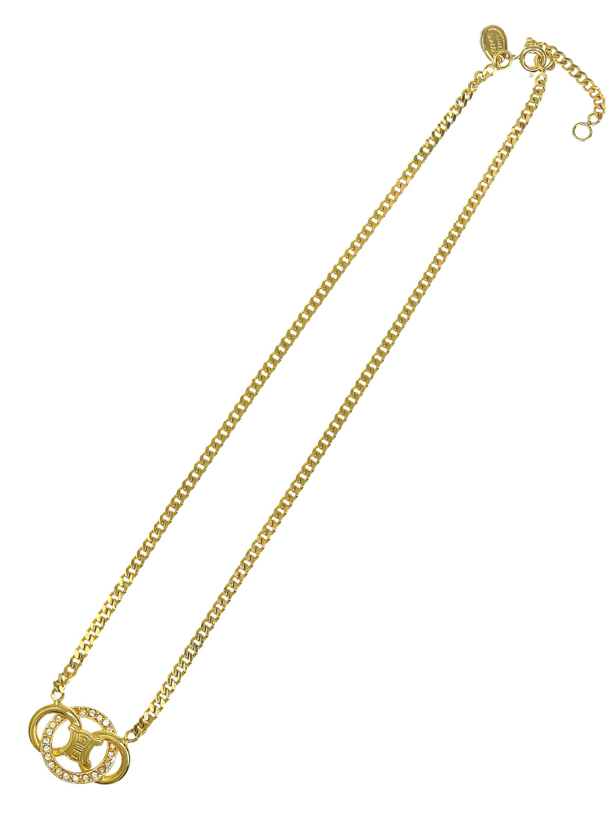 ラインストーンサークルマカダムプレートネックレス ゴールド