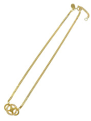 ラインストーンサークルマカダムプレートネックレス ゴールド