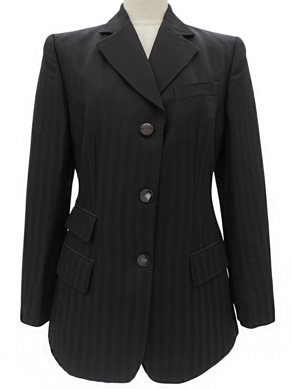 Striped Pattern Logo Button Jacket #42 Black