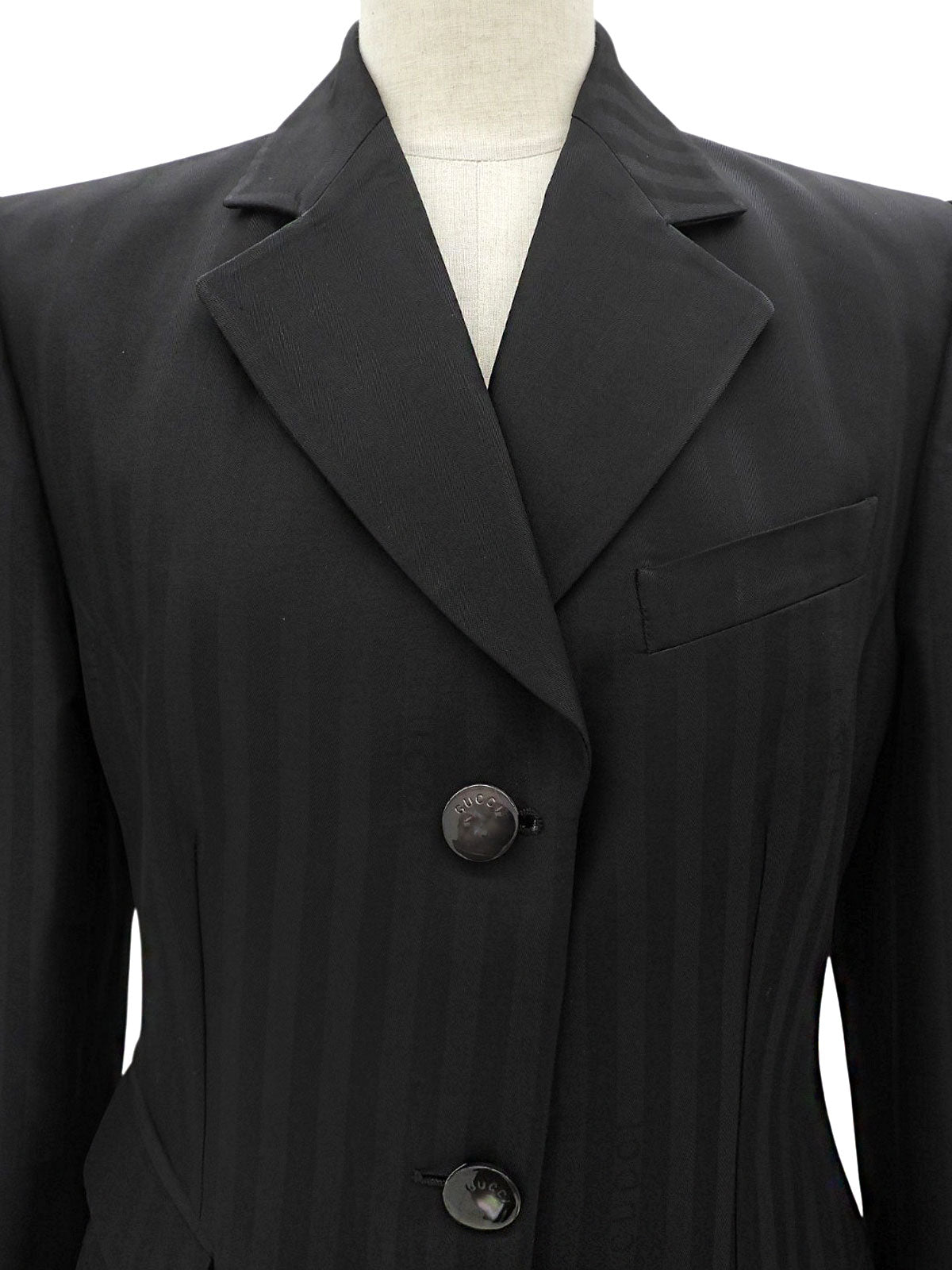 Striped Pattern Logo Button Jacket #42 Black