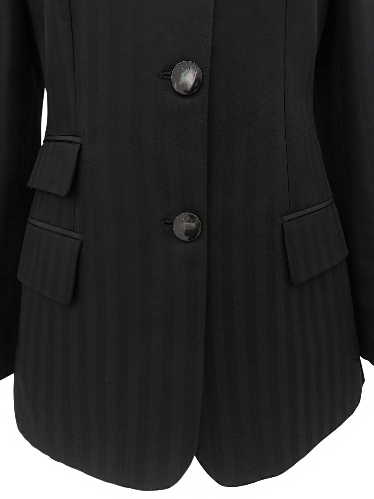 Striped Pattern Logo Button Jacket #42 Black