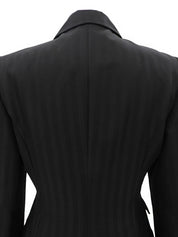 Striped Pattern Logo Button Jacket #42 Black
