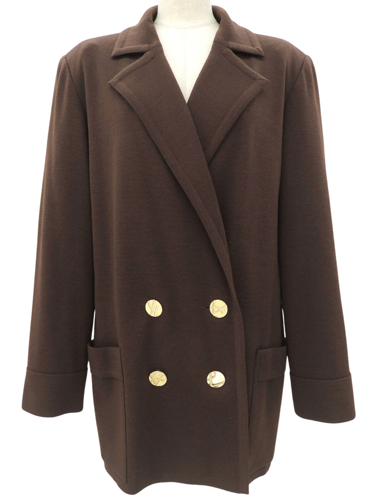 Logo Button Double-Breasted Knit Jacket #L Brown