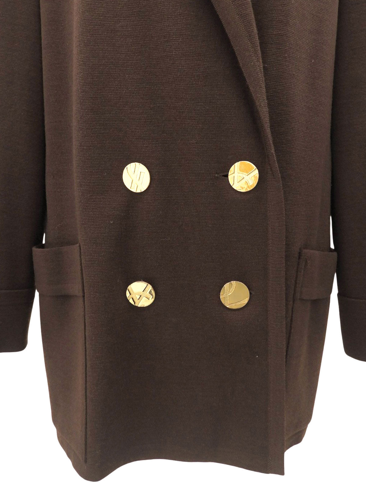 Logo Button Double-Breasted Knit Jacket #L Brown