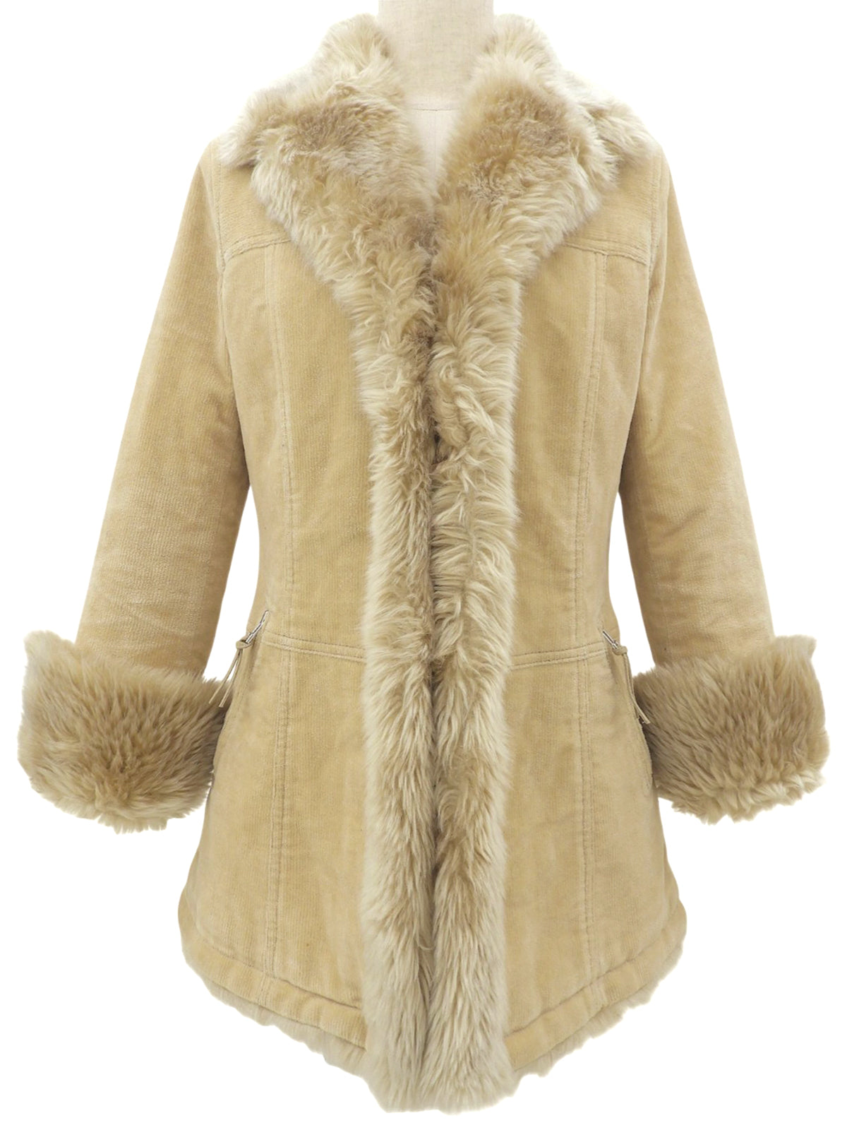 Corduroy Faux Fur Jacket #38 Beige