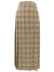 Checked Pleated Wrap Skirt #15 Beige