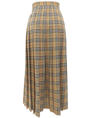Checked Pleated Wrap Skirt #15 Beige