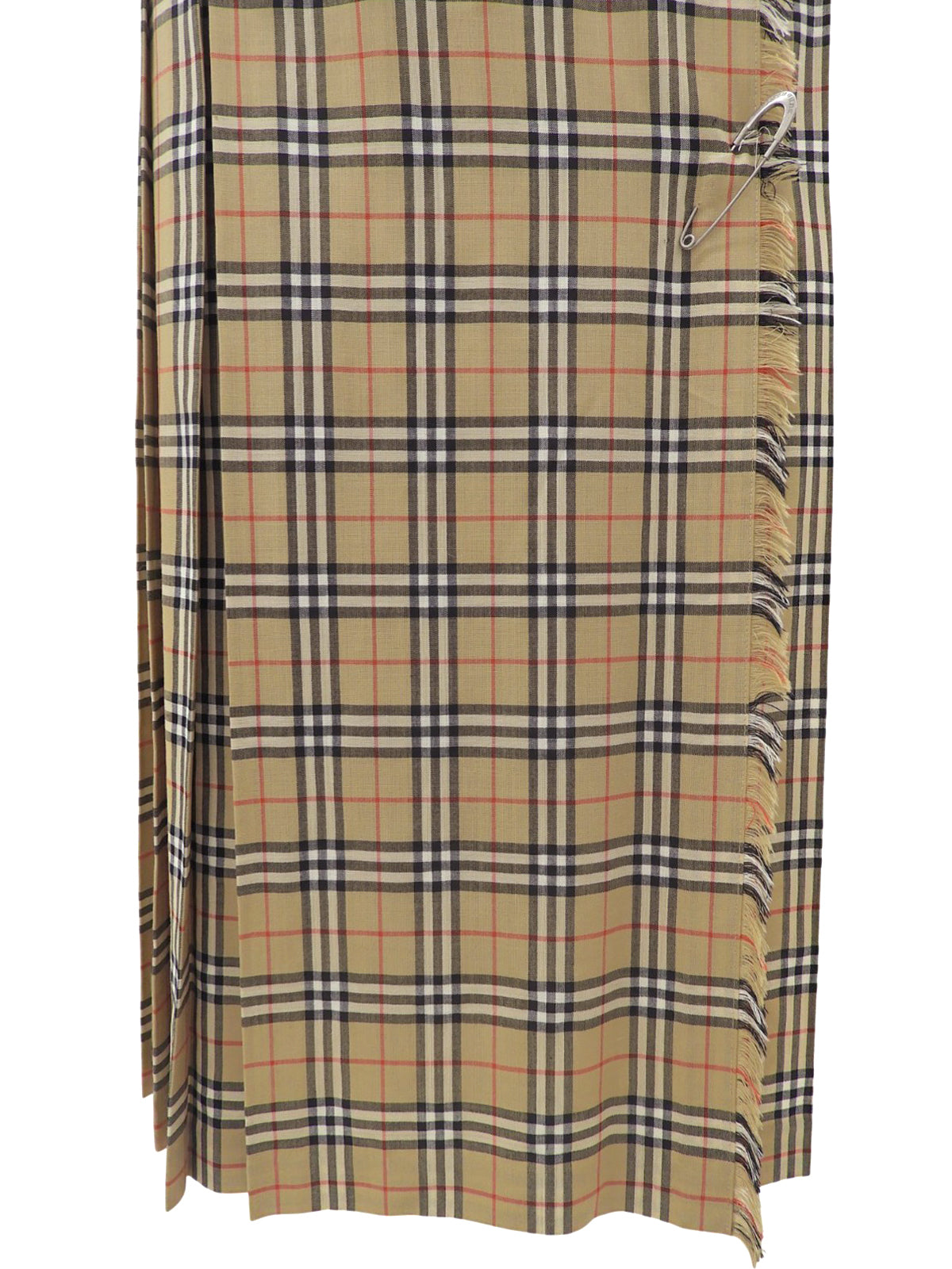 Checked Pleated Wrap Skirt #15 Beige