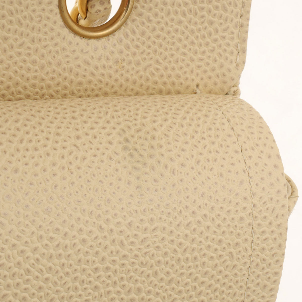 Around 2000 Made Caviar Skin Classic Flap Chain Bag 25cm Ivory
