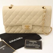 Around 2000 Made Caviar Skin Classic Flap Chain Bag 25cm Ivory