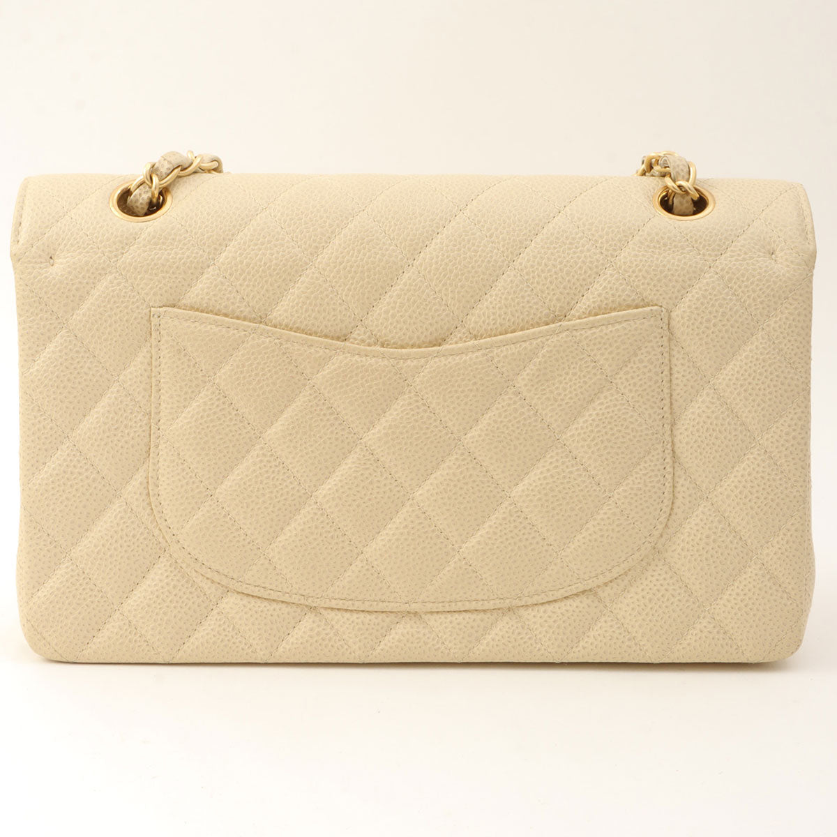 Around 2000 Made Caviar Skin Classic Flap Chain Bag 25cm Ivory