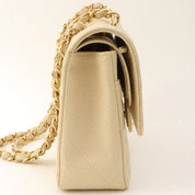 Around 2000 Made Caviar Skin Classic Flap Chain Bag 25cm Ivory