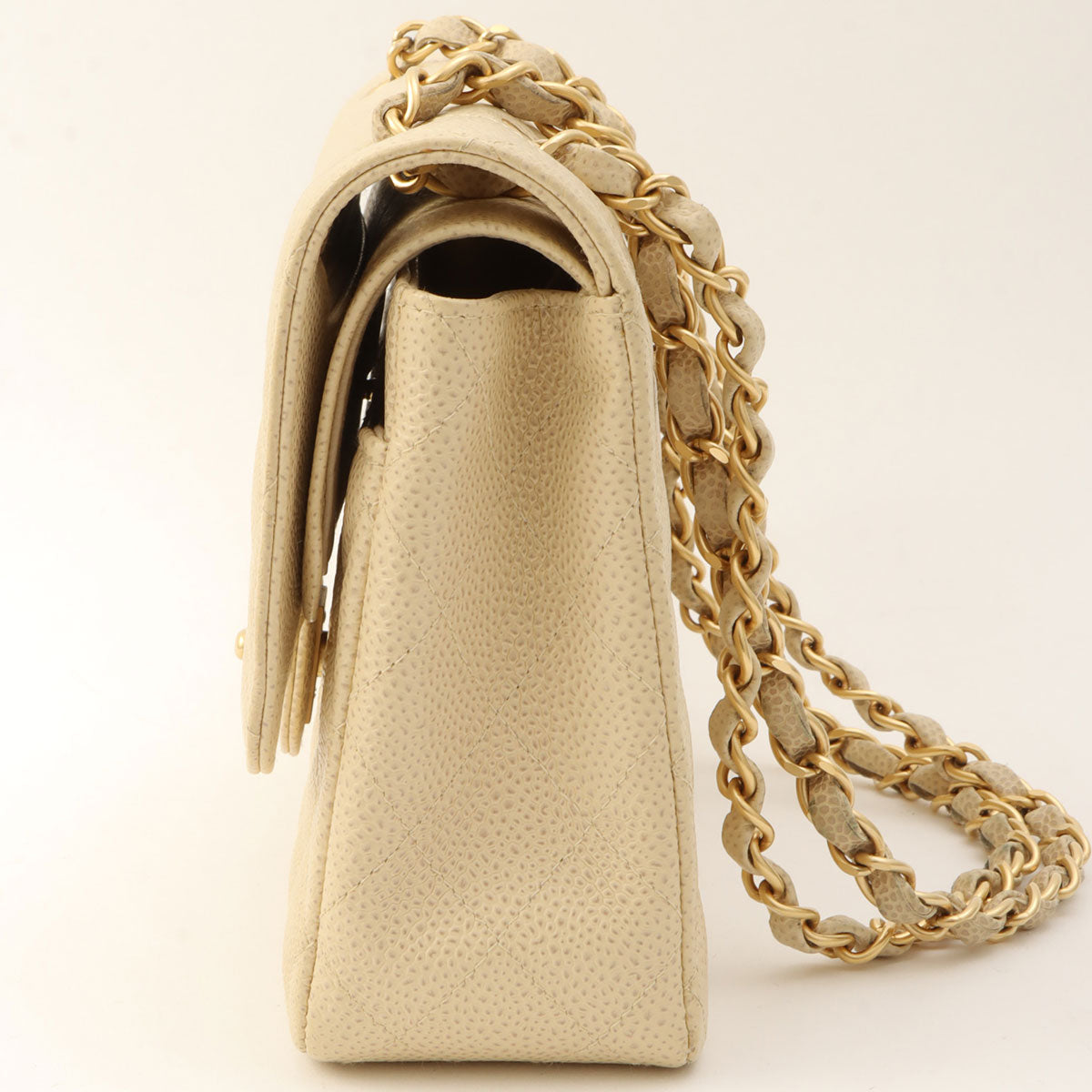 Around 2000 Made Caviar Skin Classic Flap Chain Bag 25cm Ivory