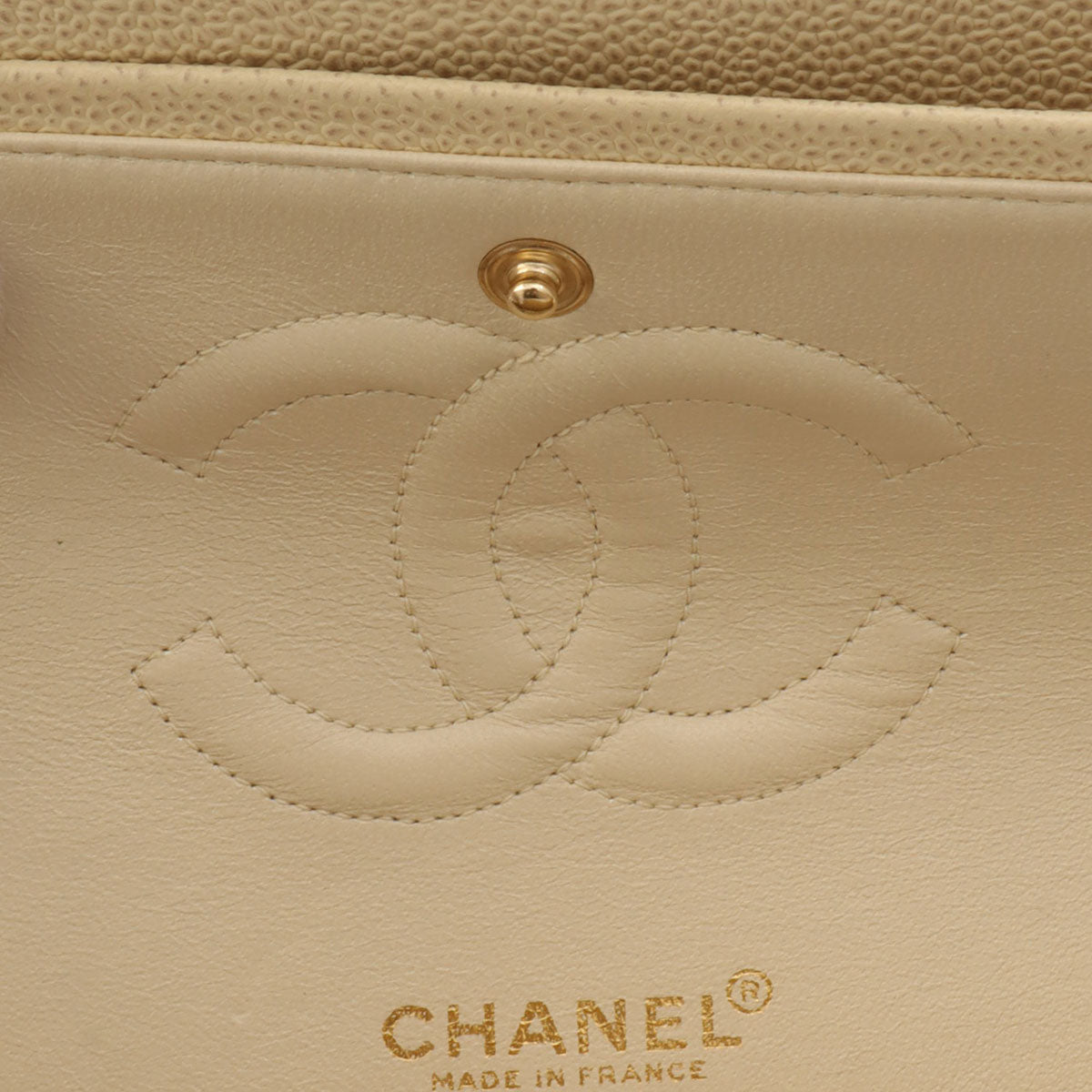 Around 2000 Made Caviar Skin Classic Flap Chain Bag 25cm Ivory