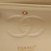 Around 2000 Made Caviar Skin Classic Flap Chain Bag 25cm Ivory