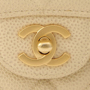 Around 2000 Made Caviar Skin Classic Flap Chain Bag 25cm Ivory