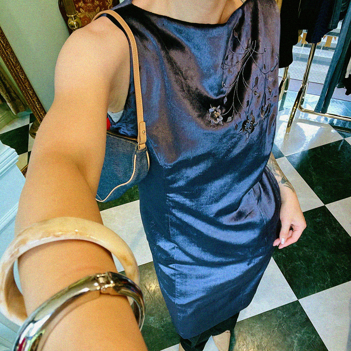 Velour Floral Design Sleeveless Dress #42 Purple