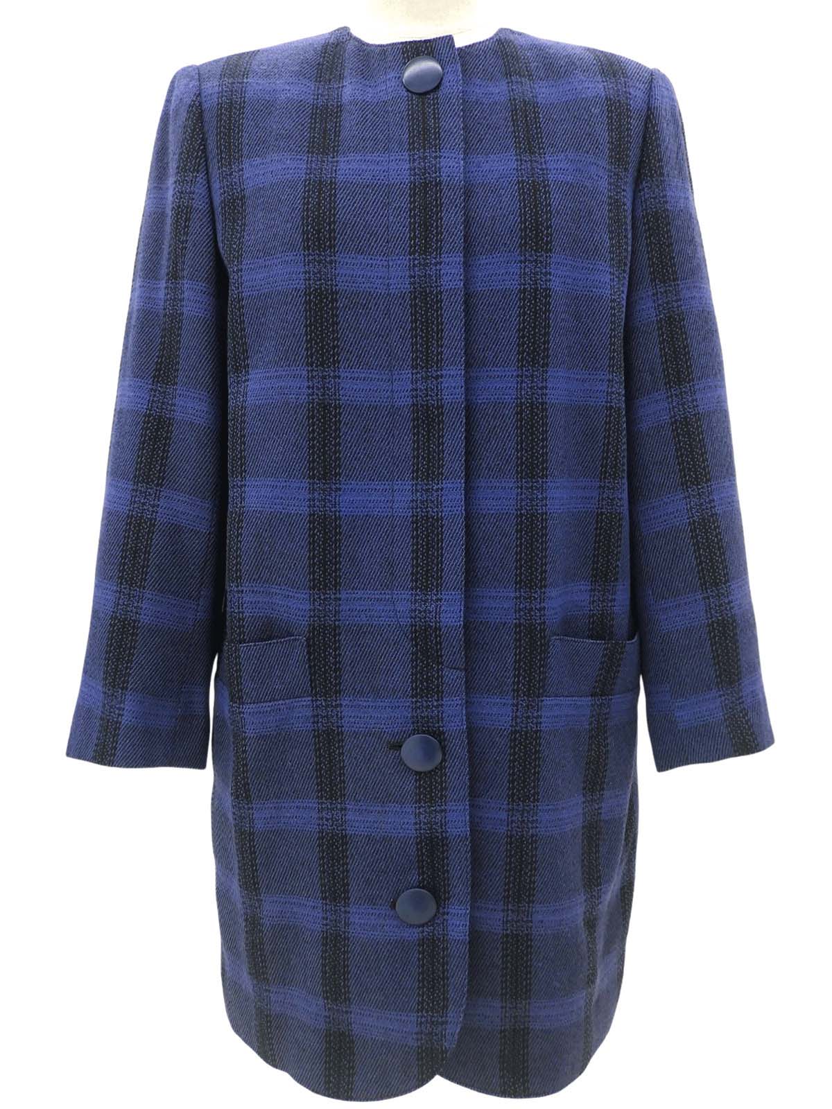 Plaid Collarless Jacket #7 Blue/Black