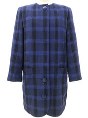 Plaid Collarless Jacket #7 Blue/Black