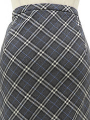 Wool Nova Check Pattern Skirt #38 Gray/Blue