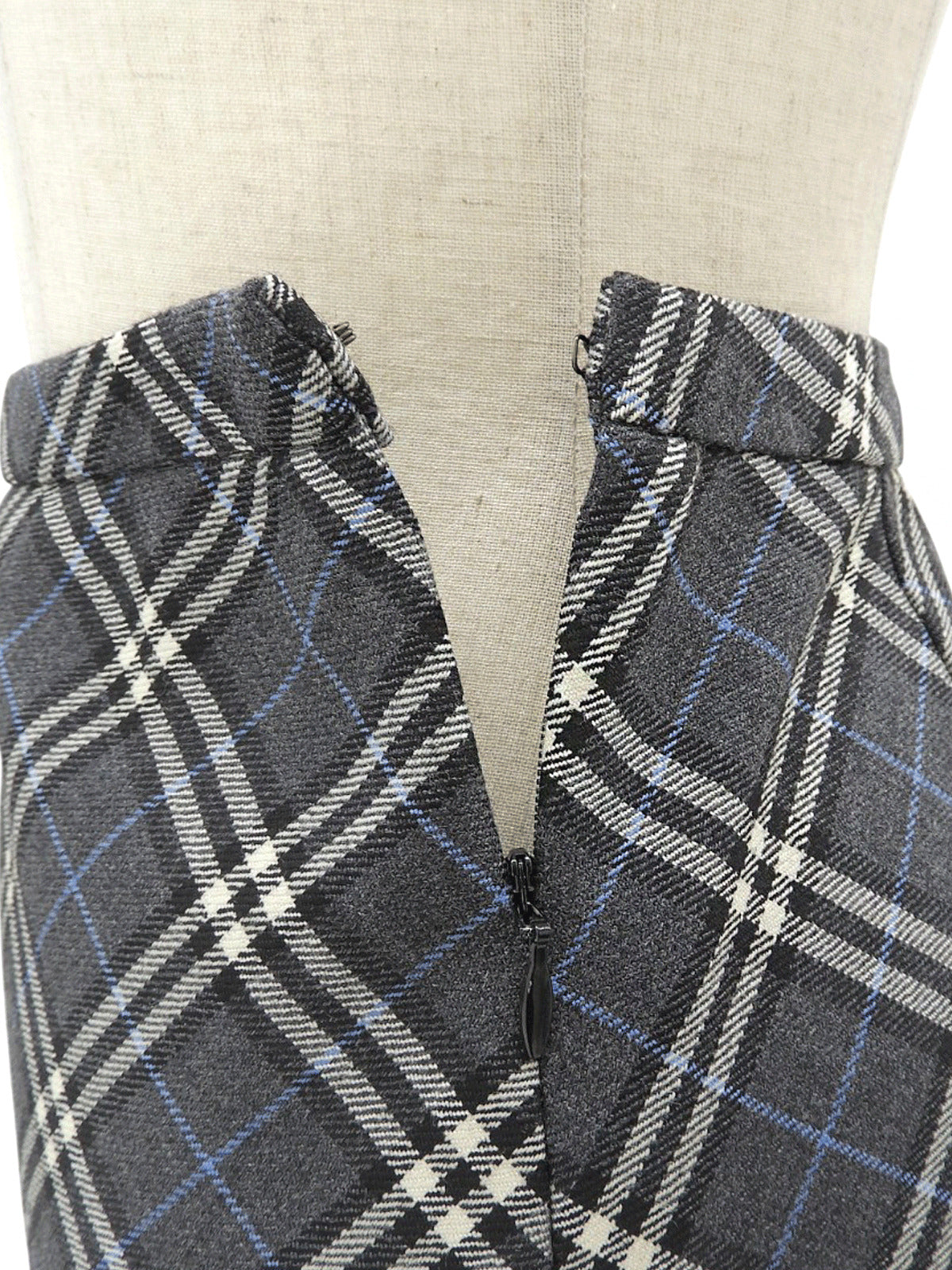 Wool Nova Check Pattern Skirt #38 Gray/Blue