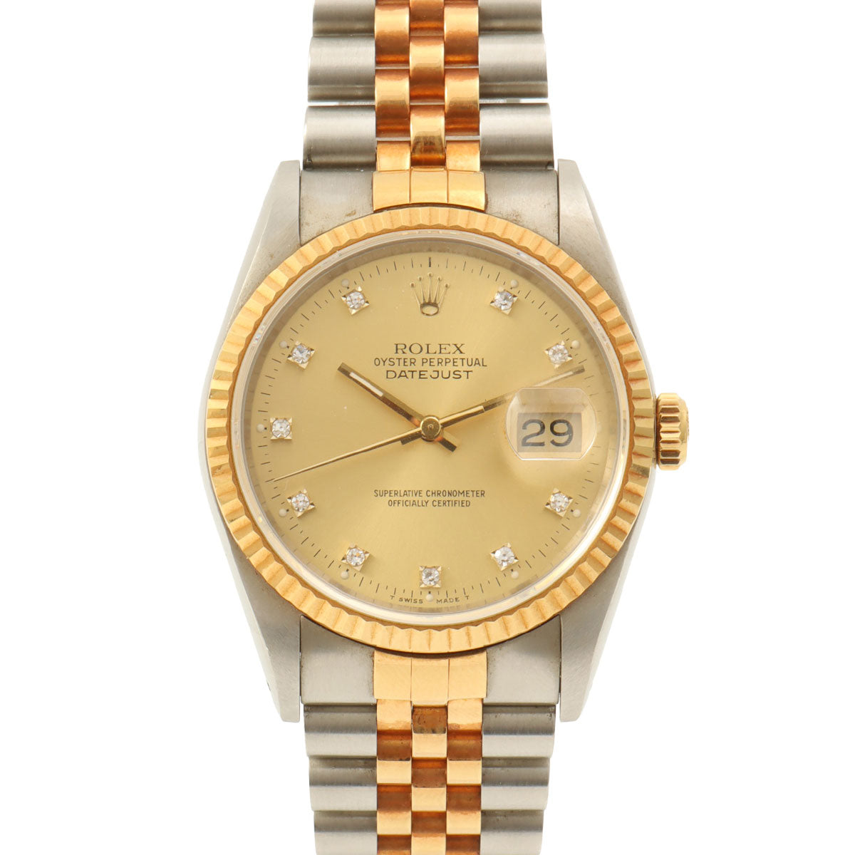 1990年～1991年頃製 10Pダイヤモンドオイスターパーペチュアルデイトジャスト 36mm 16233G 自動巻き E番 シャンパンゴールド
