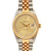 1990年～1991年頃製 10Pダイヤモンドオイスターパーペチュアルデイトジャスト 36mm 16233G 自動巻き E番 シャンパンゴールド