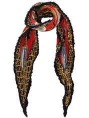 Feux de Route Carriage Lantern Pattern Pleated Scarf Red/Multi