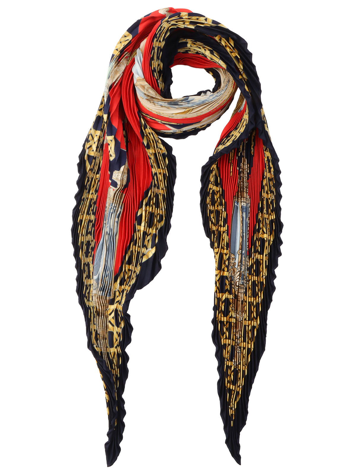 Feux de Route Carriage Lantern Pattern Pleated Scarf Red/Multi