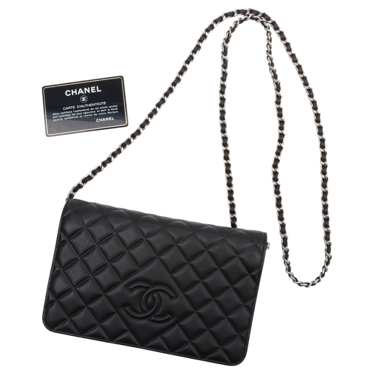 Circa 2015 Matelassé Stitch CC Mark Embossed Chain Wallet Black