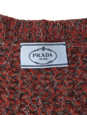 Wool Blend Color Knit Cardigan #38 Red/Grey