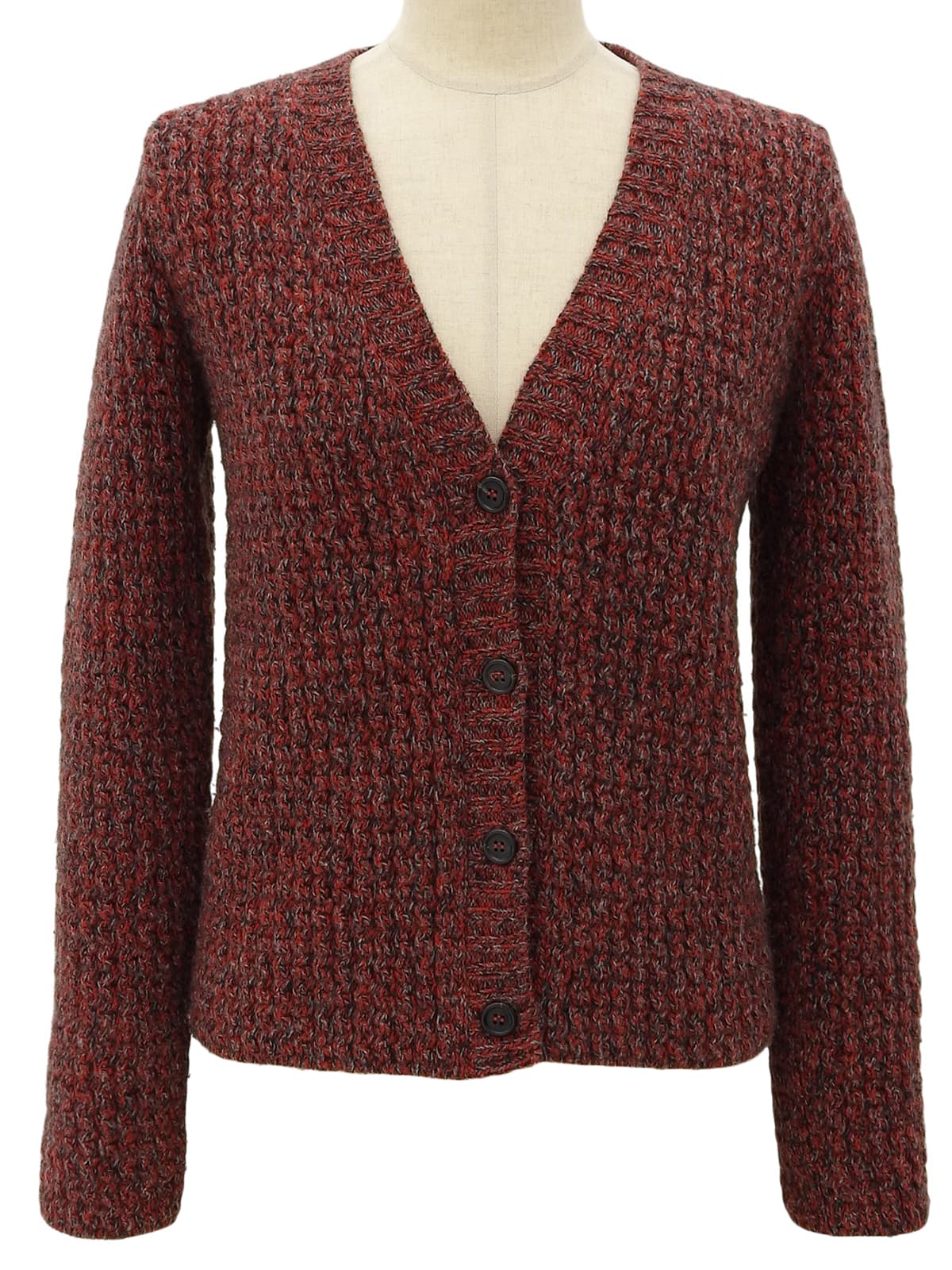Wool Blend Color Knit Cardigan #38 Red/Grey