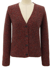 Wool Blend Color Knit Cardigan #38 Red/Grey