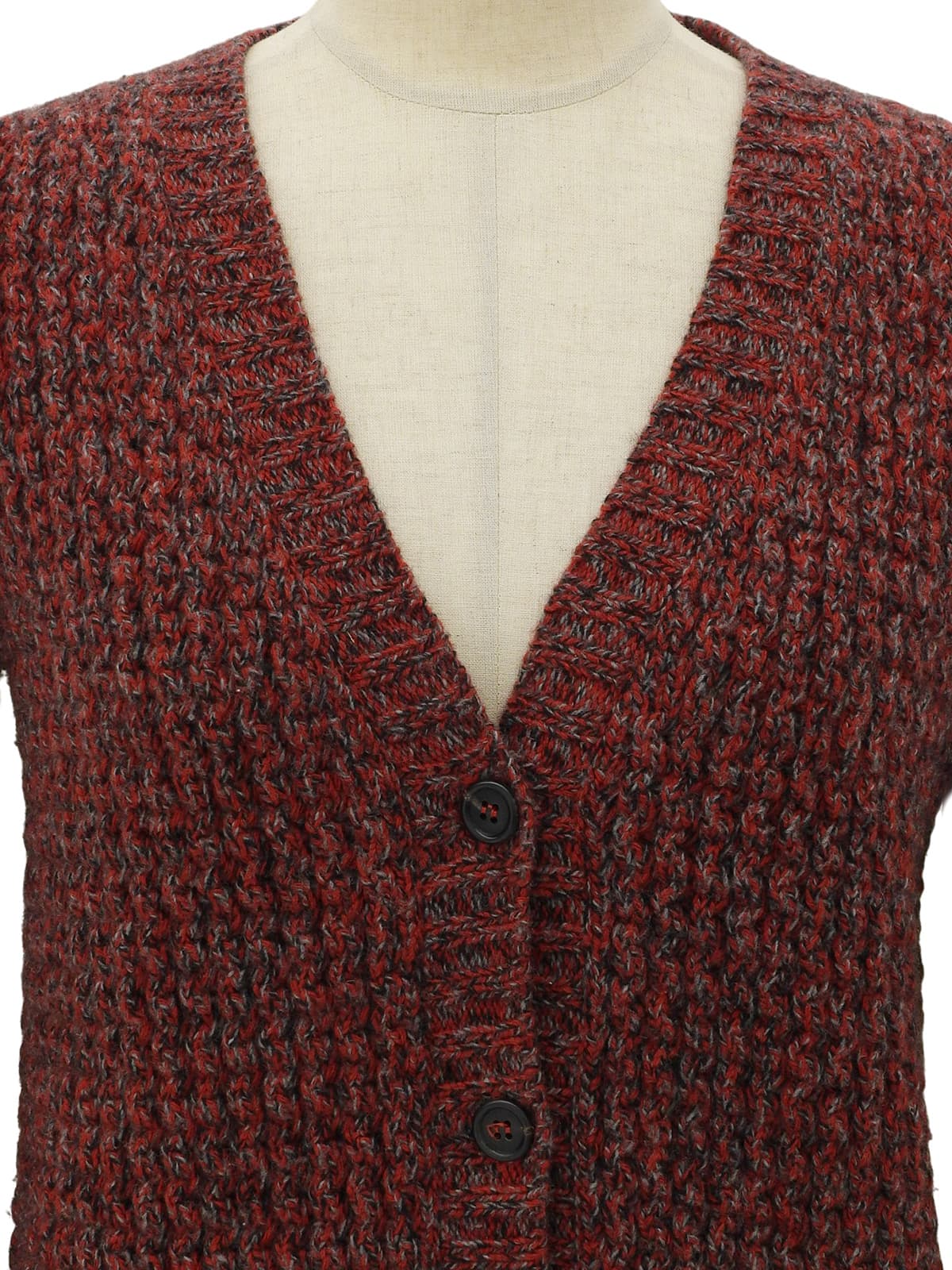 Wool Blend Color Knit Cardigan #38 Red/Grey