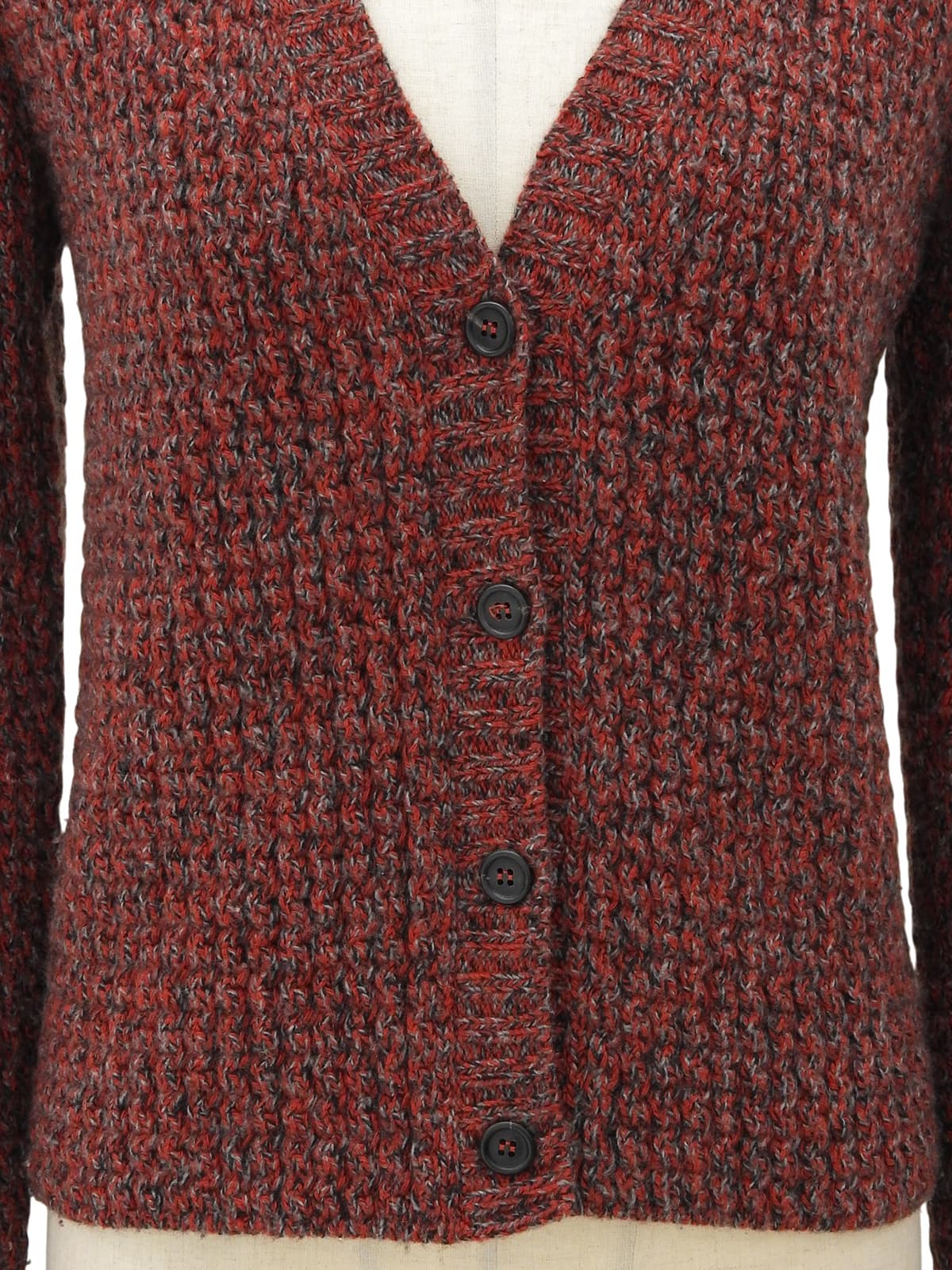Wool Blend Color Knit Cardigan #38 Red/Grey