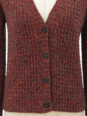 Wool Blend Color Knit Cardigan #38 Red/Grey