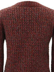 Wool Blend Color Knit Cardigan #38 Red/Grey