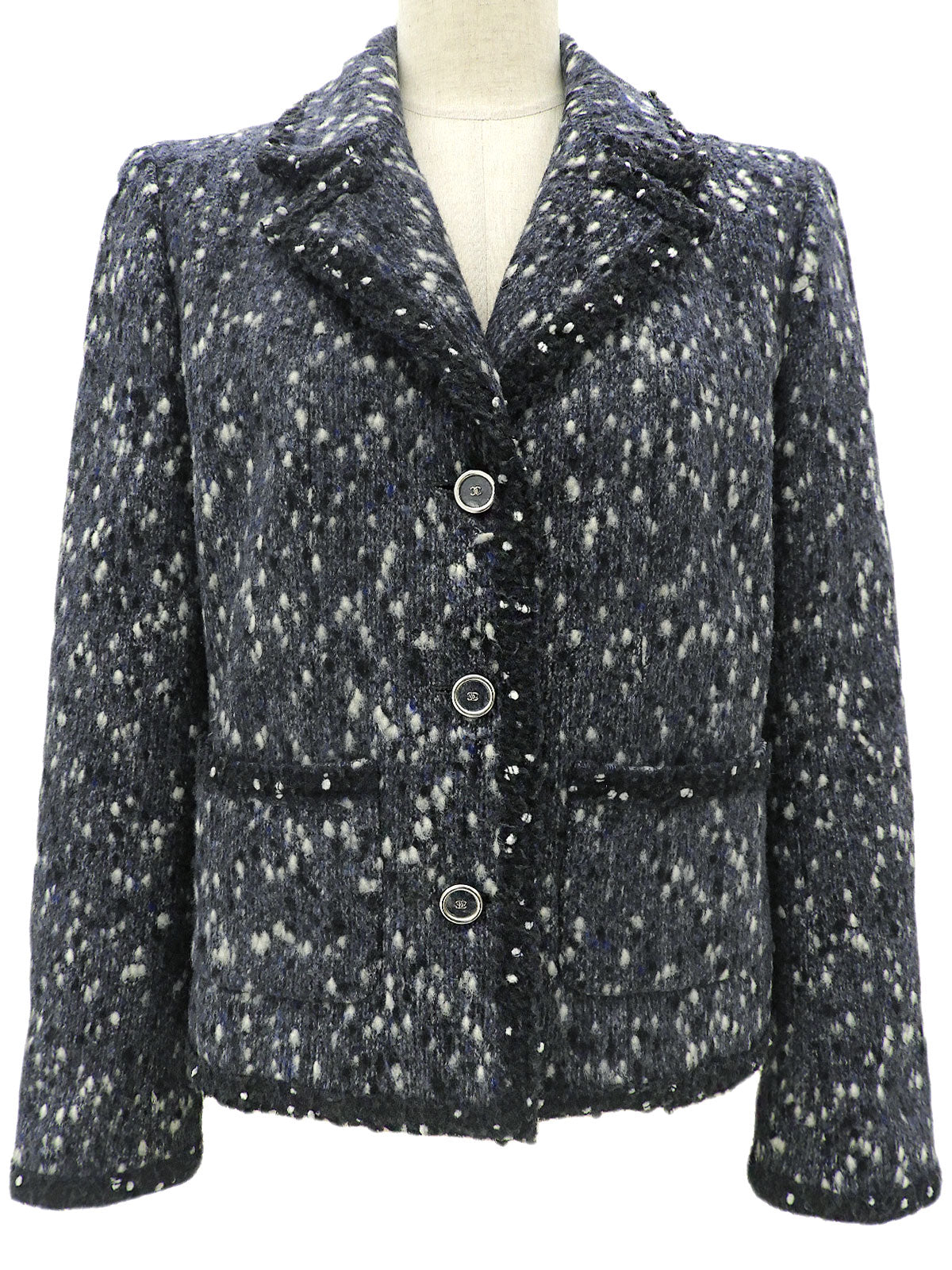 Tweed CC Mark Button Jacket #36 Navy/White