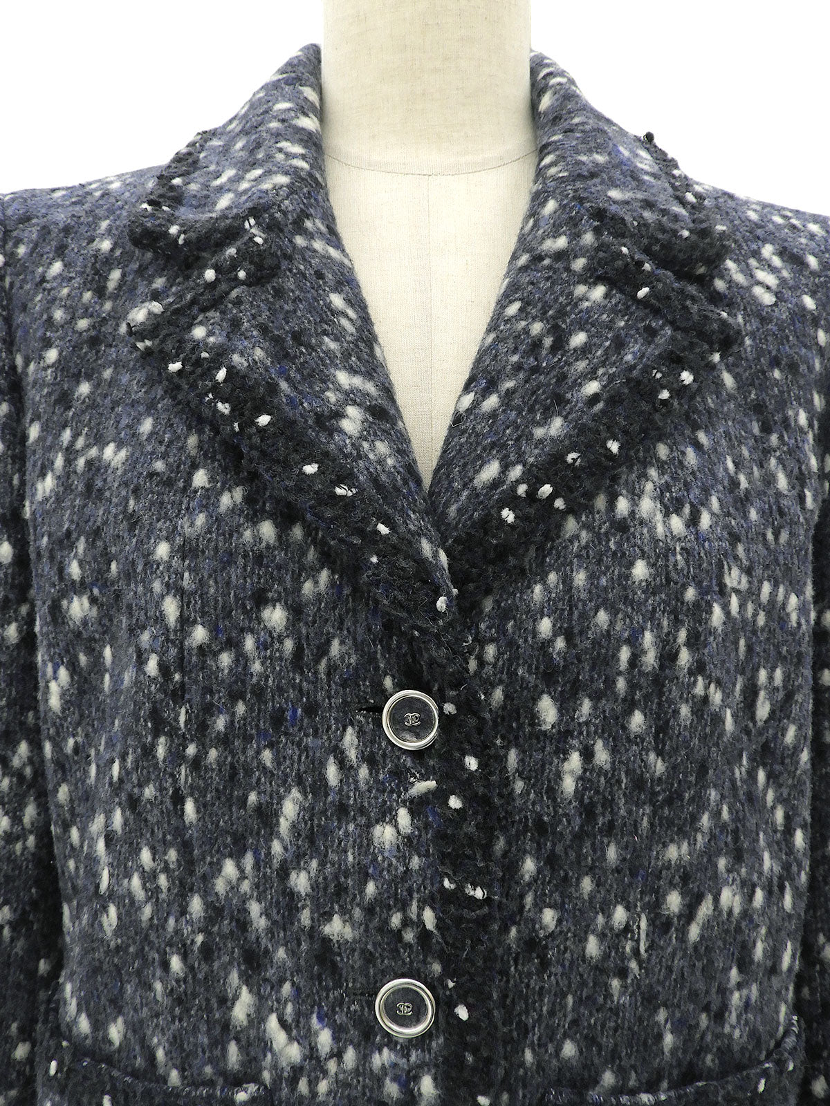 Tweed CC Mark Button Jacket #36 Navy/White