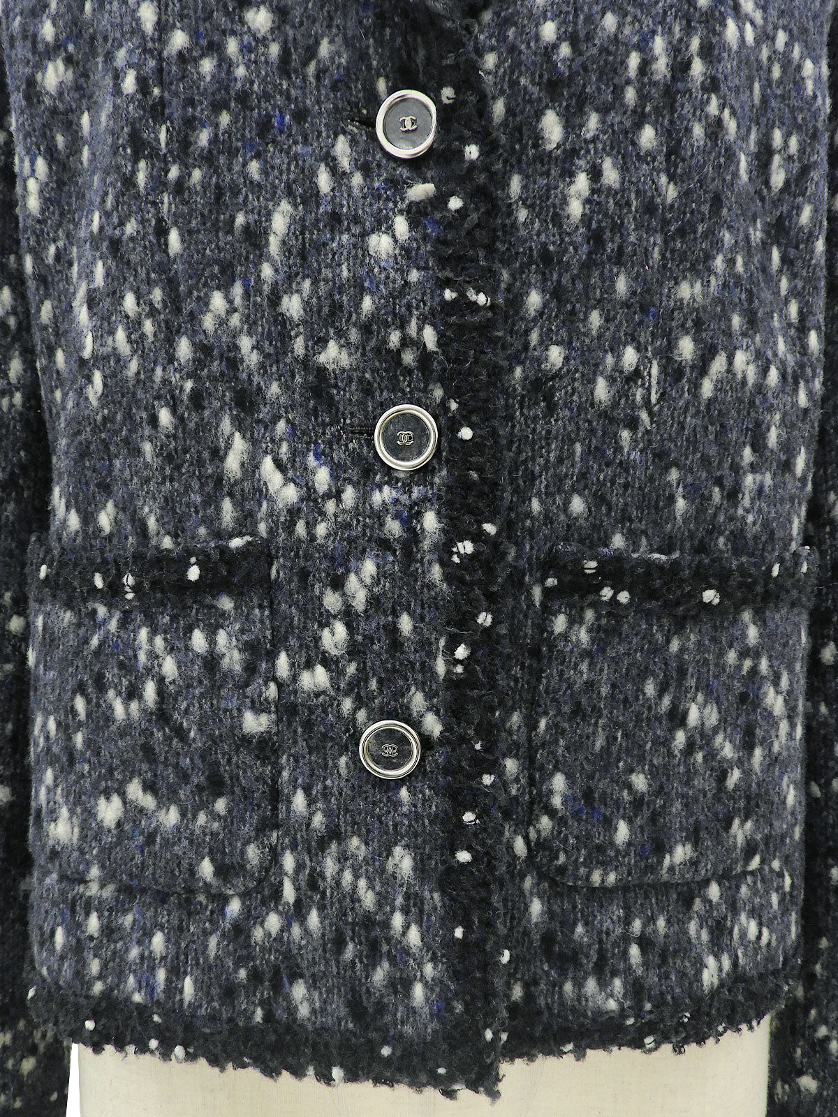 Tweed CC Mark Button Jacket #36 Navy/White