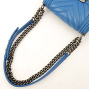 Boy Chanel Chevron Stitch Chain Shoulder Bag, Blue, manufactured around 2016