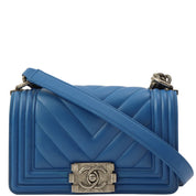 Boy Chanel Chevron Stitch Chain Shoulder Bag, Blue, manufactured around 2016